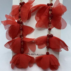 Kolczyki kwiatki jedwabne długie